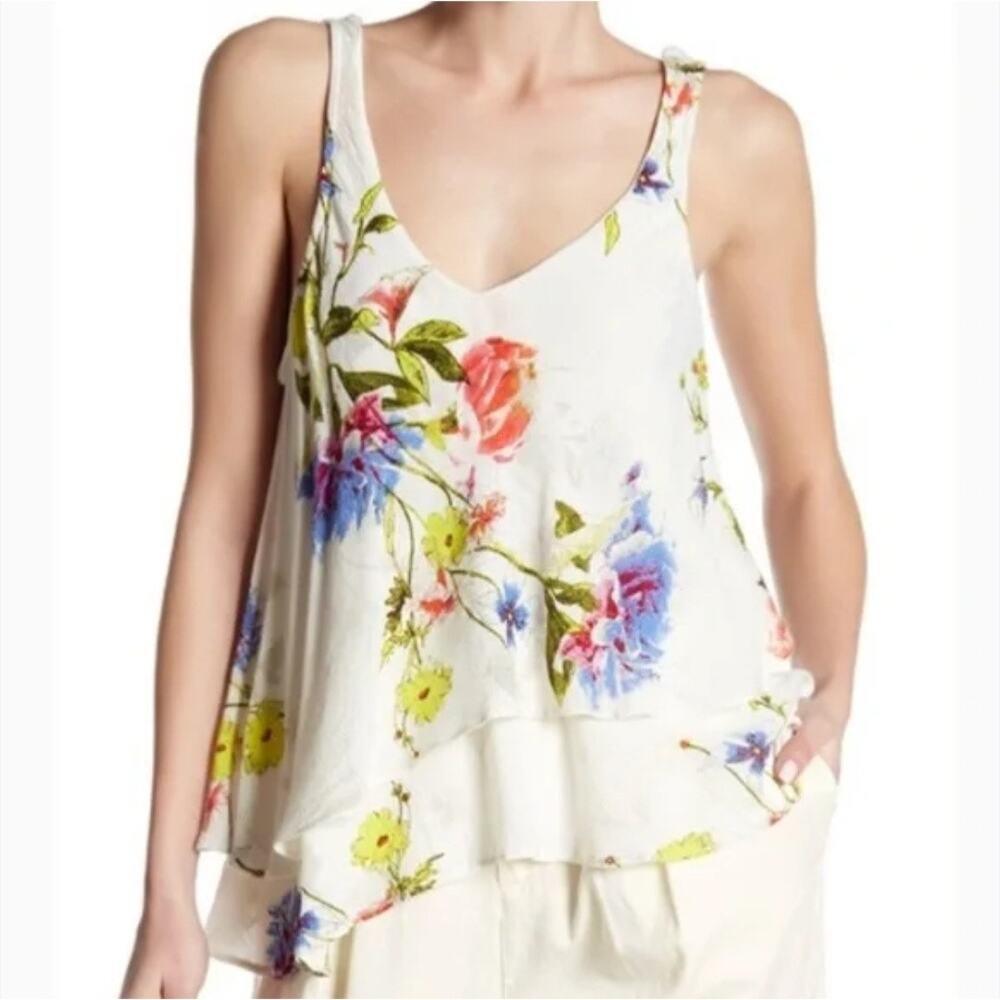Free People Floral Crinkle Gauze Cami Tank Top M Boho Festival Fairy Feminine